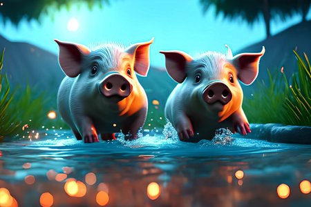 Very cute pig, illustration.の素材