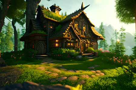 House in the middle of a fairy-tale forest.の素材