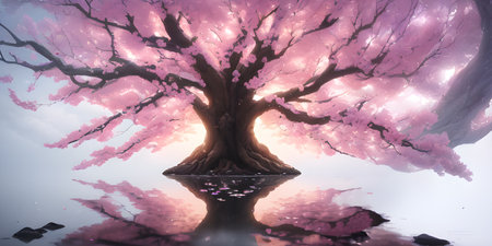 Illustration with a fantastic tree in the style of a painting. A majestic tree.の素材