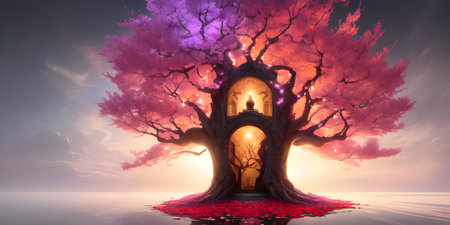 Illustration with a fantastic tree in the style of a painting. A majestic tree.の素材