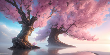 Illustration with a fantastic tree in the style of a painting. A majestic tree.の素材