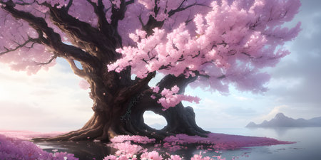 Illustration with a fantastic tree in the style of a painting. A majestic tree.の素材