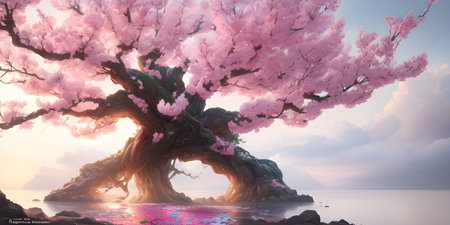 Illustration with a fantastic tree in the style of a painting. A majestic tree.の素材