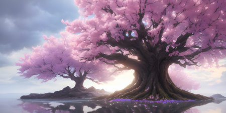 Illustration with a fantastic tree in the style of a painting. A majestic tree.の素材