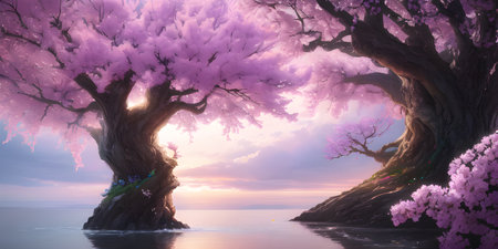 Illustration with a fantastic tree in the style of a painting. A majestic tree.の素材
