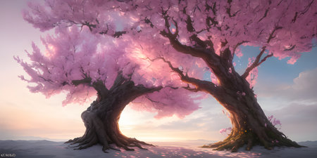 Illustration with a fantastic tree in the style of a painting. A majestic tree.の素材