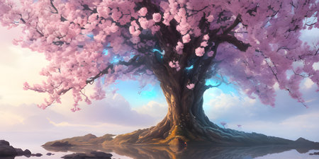 Illustration with a fantastic tree in the style of a painting. A majestic tree.の素材