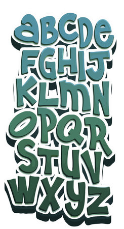 English alphabet in green gradient, large t-shirt print.のイラスト素材