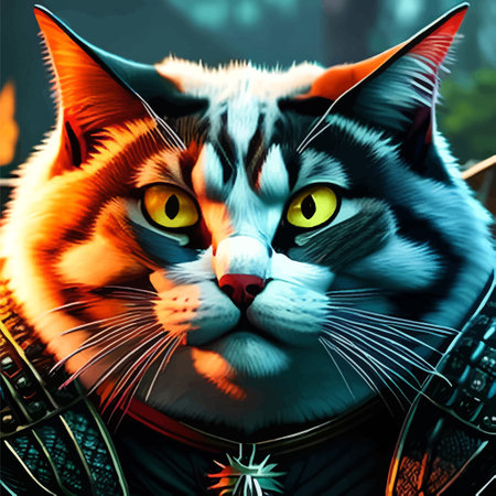 A cat in armor, strong and courageous, and fat.のイラスト素材