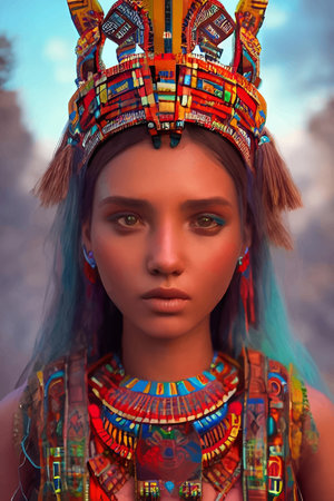 Beautiful Aztec girl in national clothes.のイラスト素材