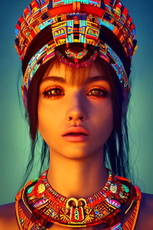 Beautiful Aztec girl in national clothes.のイラスト素材