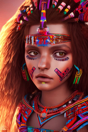Beautiful Aztec girl in national clothes.のイラスト素材
