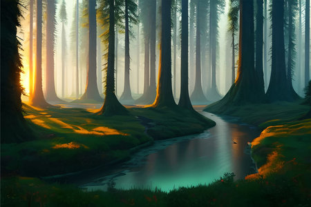 Fairytale forest in the evening.の写真素材