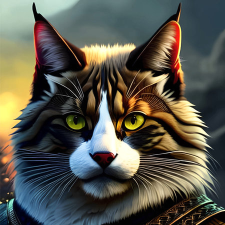 A cat in armor, strong and courageous, and fat.の素材