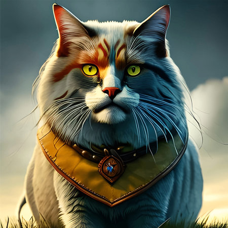 A cat in armor, strong and courageous, and fat.の素材