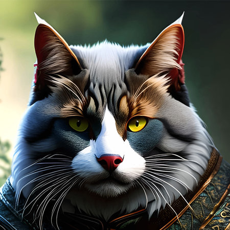 A cat in armor, strong and courageous, and fat.の素材