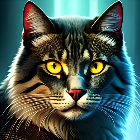 A cat in armor, strong and courageous, and fat.の写真素材