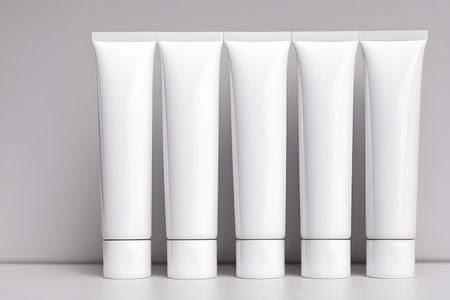 Jars and tubes of cosmetics, clean design for advertising, light background for cutting out objects without inscriptions and any textの写真素材