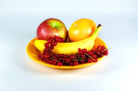 Ball of fruits on white tableの写真素材