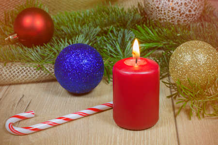 Candle light and Christmas decorationの写真素材