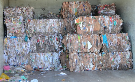 Stacked paper bales for recycling