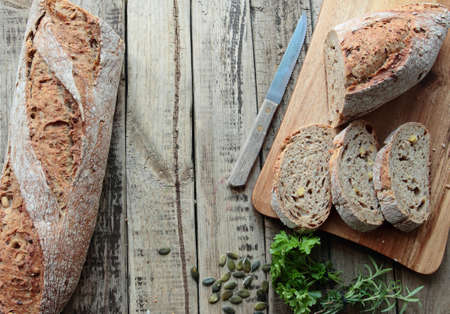 Homemade bread on wooden cutting board