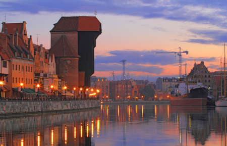 Old Town of Gdansk at Motlawa River with historical crane. Poland