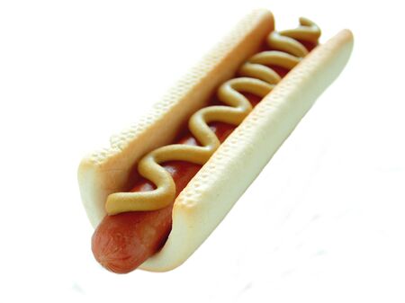 Hot dog with mustard isolated on white backgroundの写真素材