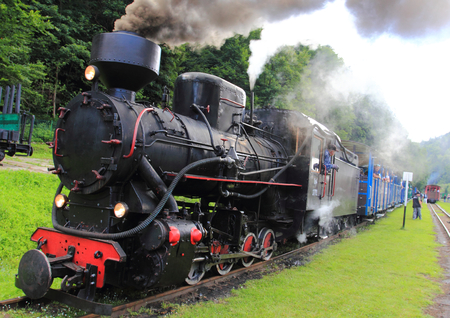 July 18, 2018: Cisna - Majdan, Poland: Bieszczady Railway Station in Cisna - Majdan in Bieszczady Mountainsのeditorial素材