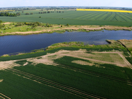 Field and river on Zulawy Wislane, Poland
