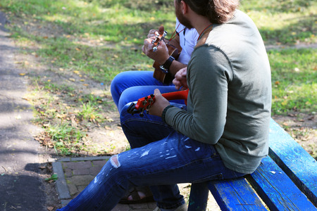 Legs in ripped jeansの写真素材