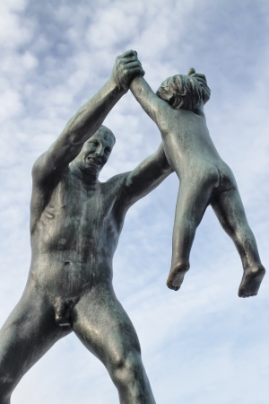 Oslo, Norway, February, 21, 2011 - Statue in Vigeland park in Oslo, Norway. The park covers 80 acres and features 212 bronze and granite sculptures created by Gustav Vigeland.のeditorial素材