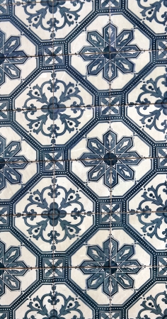 Detail of the traditional tiles  azulejos  from facade of old house in Lisbon, Portugalの写真素材