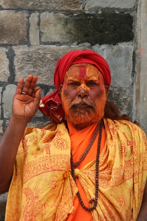 Kathmandu, Nepal, August 8, 2008 - Sadhu at Pashupatinath Temple in Kathmandu, Nepal. There are 4 or 5 million sadhus in India todayのeditorial素材