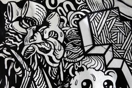 Lisbon, Portugal - April 1, 2011: Detail of the graffiti on the wall in Lisbon, Portugalのeditorial素材