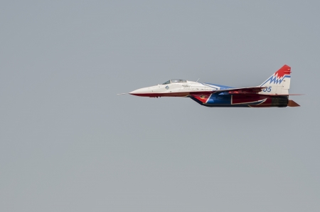 Belgrade, Serbia - September 2, 2012 - Aircraft Mig-29 on the Airshow Batajnica 2012 in Belgrade, Serbia on September 2, 2012.のeditorial素材