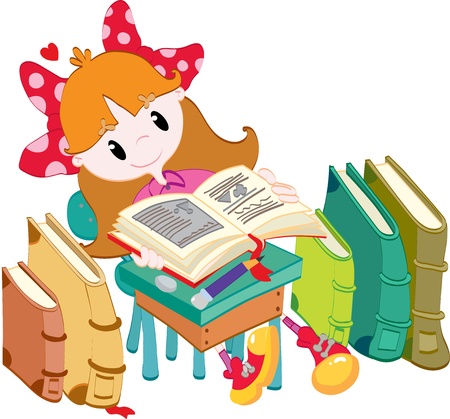 Little girl with booksのイラスト素材