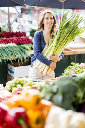 Young woman at the marketの写真素材