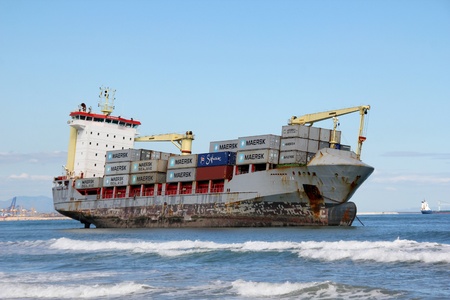 Valencia, Spain, September, 30, 2012 - Beached ship near Valencia Spain. Due to heavy storm the 118 meter long containtership Celia went aground near Valencia. のeditorial素材