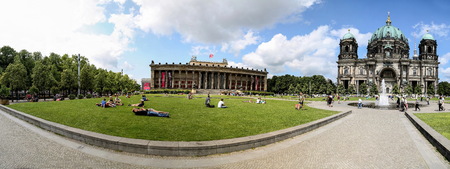People in front of Berlin Cathedral (Berliner Dom) at July 10, 2013. Cathedral was originally built with bricks and since reconstrucion at1905 from Silesian sandstoneのeditorial素材