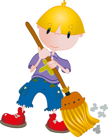 Boy clean with broomのイラスト素材