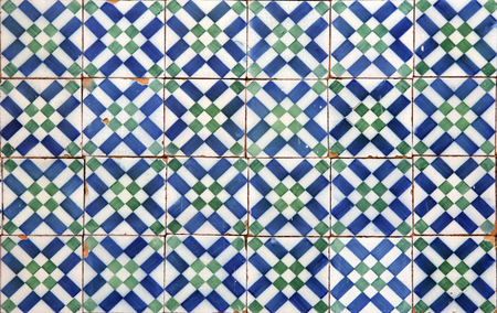 Detail of the traditional tiles  azulejos  from facade of old house in Lisbon, Portugal