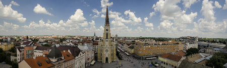 Novi Sad, Serbia - June 8, 2013 - Panoramic view at  Name of Mary Church in Novi Sad  This gothic Roman Catholic church was finished at 1894 by architect Georg Molnar のeditorial素材