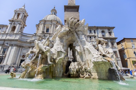 Fontana dei Quattro Fiumi, Piazza Navona in Rome at July 16, 2013  Piazza Navona is a popular destination in Rome, the 3rd most visited city in European Union のeditorial素材