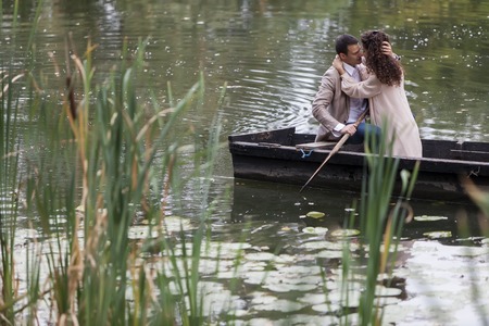 Loving couple in the boatの写真素材