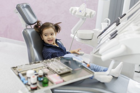 Little girl at the dentistの写真素材