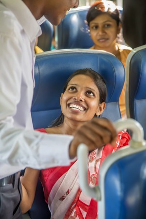 Colombo, Sri Lanka - January 21, 2014  Unidentified passengers at the train in Sri Lanka  Sri Lankan railway now moves 300,000 passengers daily on 324 trains between 320 stations across the country のeditorial素材
