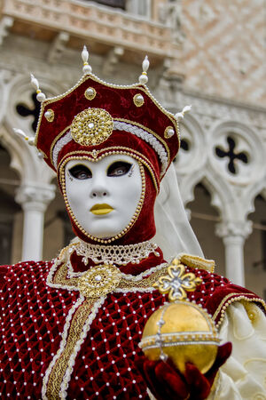 Venice, Italy - February 10, 2013  Unidentified person with Venetian carnival mask in Venice, Italy  At 2013 it is held from January 26th to February 12thのeditorial素材