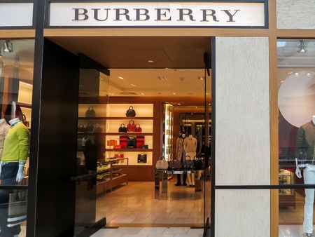 DENVER, USA - JUNE 25, 2014: Detail of the Burberry store in Denver. Burberry is a British luxury fashion house, distributing clothing, fashion accessories, fragrances, sunglasses, and cosmetics founded at 1856.のeditorial素材