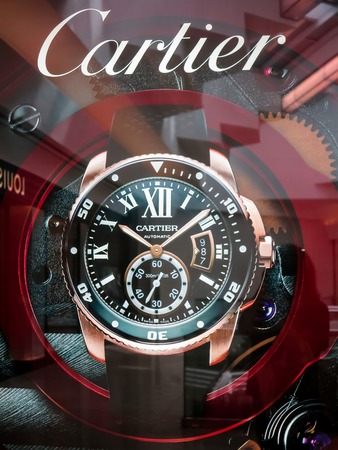 DENVER, USA - JUNE 25, 2014: Detail of the Cartier shop in Denver. Cartier designs, manufactures, distributes and sells jewellery and watches. Its founded in Paris, France in 1847.のeditorial素材